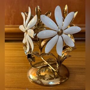 Bath & Body Works White Daisy Flower Single Wick Gold Pedestal Candle Holder New